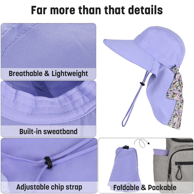 Solaris UPF 50+ Women's Wide Brim Sun Hat â€“ Lightweight Foldable with Detachable Scarf & Neck Cover, UV Protection for Hiking, Beach, Gardening Purple - Image 3
